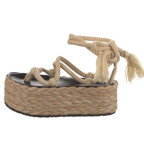 Isabel Marant Jute Raffia Platform Lace Up Espadrilles Sandals 9 40 - Picture 4 of 8